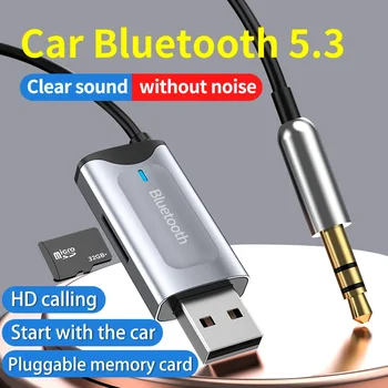 Bluetooth Uztvērējs 5.3 Stereo Automašīnas Bezvadu USB 3,5 mm Ligzda AUX Audio Adapteri Mūzikas Mic Brīvroku Zvanu SD Kartes Slots Automašīnas Komplekts