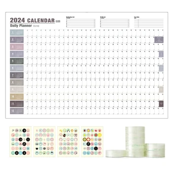 2024 Gada Mēneša Sienas Kalendārs, Wirebound Kalendārs Mājās Izglītības Plānu & Grafiku Lēma, Bloki, 29.92x20.47inches