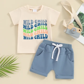 Toddler Puiku Vasaras Apģērbu Vēstuli Izdrukāt Īsām Piedurknēm t-veida Topi, Elastīga Vidukļa Bikses 2gab Tērpiem Komplekts
