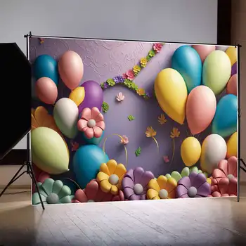 MĒNESS.QG Fons Bērnu Dušas Ziedi Baloni Zīme Pasūtījuma Happy Birthday Fona Violetu 3D Sienas Puses Photo Booth Apdare