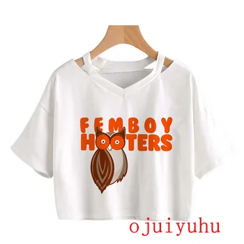 Femboy Kašķis Crop Topi Sexy Y2k Krekls Sievietēm Vintage T Femboy hooters Vēstuli korejiešu Stilā, T Kreklu, Meitene Gadījuma Lakrosa Sieviešu