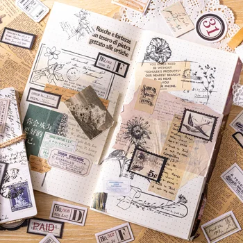 46Pieces Lodziņā Uzlīmes, etiķetes Tirgus Retro rokasgrāmata dienasgrāmata materiāls, dekoratīvie zīmogs Scrapbooking papīra Līmi DIY 4CM