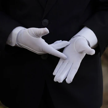Balts Kokvilnas Cimdus, Oficiālu Darbu Vienotas Ēdināšanas Formas tērpu Burvis Gājieni Pārbaudes Pieci pirksti Sieviešu, Vīriešu Darba Cimdi