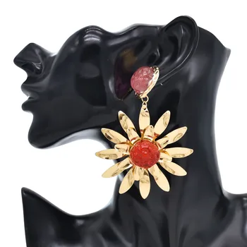 Bohojewelry Veikalā Unikālo Dizainu, Modes Metāla Ziedu Divu toņu Ametista Kristāla Sieviešu Modes Rotaslietas Auskari