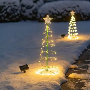 Saules Āra Dārza Ziemassvētku Eglītes Gaismas Stāvēt，Dārza LED Zemē Lampas String，Saterproof IP65 Zvaigžņu Laternas，Dekoratīvās Gaismas