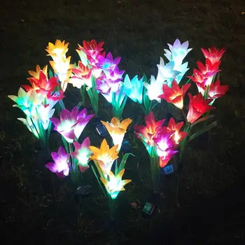 Āra Saules Apgaismojums Ar 4 Liliju Ziedi Ip65 Waterproof 7-Krāsu Mainās Led Lampas Dārza Ceļš, Terases Ainavu Dekors