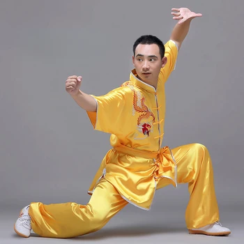 Ķīniešu Tradicionālā Tangsuit Komplekts Vīriešu Un Sieviešu TaiChi Kungfu Vienādu Posmu Izpildes Custume Pūķa Izšuvumu Tērpiem 110-180