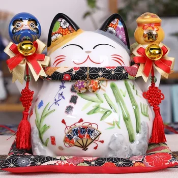 9 Collu Keramikas Maneki Neko Monētas Banka Lucky Fortune Cat Daruma Naudas Kaste Bagātību Feng Shui Mājās Dekoratīvs Ornaments