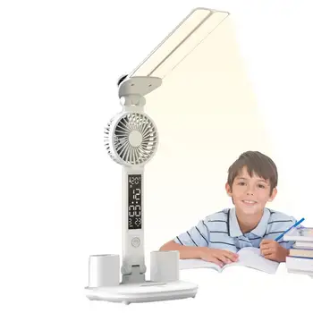 Dual Swing Lampas Double-Galvas LED Galda Gaismas LED Galda lampa Ar Termometrs Kalendārs Ventilators Pildspalvu Turētājs Workbench Biroja Pētījums