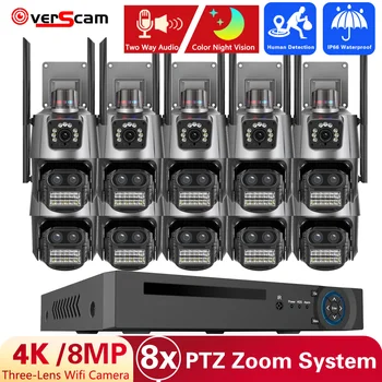 8MP 4K Wifi Kameru Āra Dual-Objektīva Dual-Ekrāni AI, Auto Izsekošana, 8X Digitālo Zoom 10CH PTZ un Fiksēto punktu Balstiekārtas Kameras KOMPLEKTS