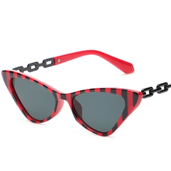 Modes Nelielu Kaķu Acu Krāsains Saulesbrilles Sieviešu Retro Metāla Ķēdes Apdares Toņos UV400 Vīriešiem Leopard Svītras, Saules Brilles