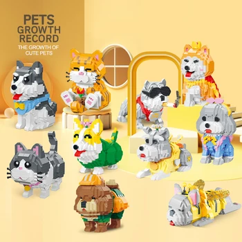 Dzīvnieku Celtniecības Bloki Radošo Pet Suns Un Kaķis Briks Montāža Rotaļlietas DIY Izglītības Puzzle 
