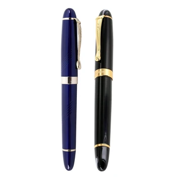 Jinhao 2gab Fountain Pen: 1 Gab Fountain Pen 450 Melns Ar Zeltu Plašu Nib & 1gb X450 18KGP 0.7 Mm platām Nib Tintes Pildspalva Zila