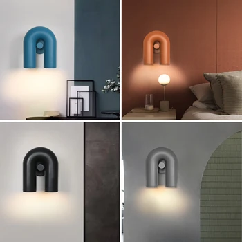 Ziemeļvalstu U-formas LED sienu lampas dzīvojamā istabā gultas eju studio sienas lampas mājās dekoratīvās mākslas lampiņa oranža, metāla, iekštelpu apgaismojums