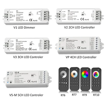 2.4 G Smart Bezvadu LED Kontrolieris 12V 24V Aptumšojami 1/4zone Tālvadības pults, lai 5050 Vienu Krāsu KMT RGBW RGB+PKT RGBCW Lentes