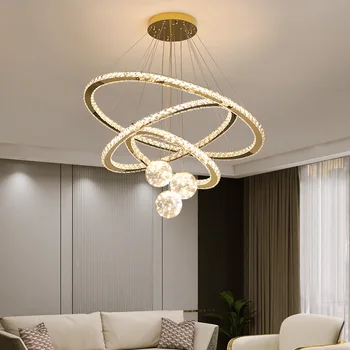 Jaunu, Modernu Luksusa LED Zvaigžņu Gredzens Stikla Bumba Kristāla Kulons Gaismas Spīdumu Sudraba Lustra Dzīvojamā Istabā, Guļamistabā Griestu Lampas