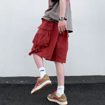Amerikāņu Vasaras Red Vīriešu Bikses Vintage Tendence Multi Pocket Vaļīgas Bikses Universāls Ikdienas Darba Bikses streetwear bikses