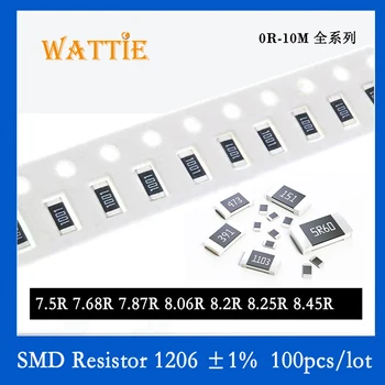 SMD Rezistors 1206 1% 7.5 R 7.68 R 7.87 R 8.06 R 8.2 R 8.25 R 8.45 R 100GAB/daudz chip rezistori 1/4W 3.2 mm*1.6 mm