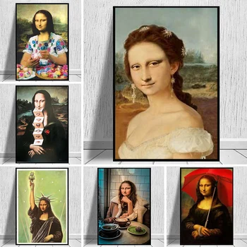 Smieklīgi Mākslas Mona Lisa Kanvas Glezna Klasisko Portreta Plakāti un Izdrukas Sienas Art Attēlus viesistaba, Mājas Dekoru