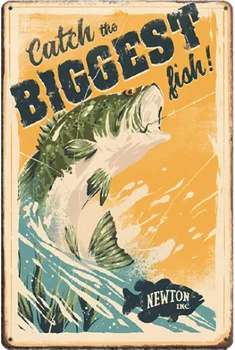 Oriģinālā Retro Dizaina Nozvejas Lielākā Zivs, Skārda, Metāla, Pazīmes, Wall Art | Bieza Skārda Izdrukāt Plakātu Sienas Apdarei
