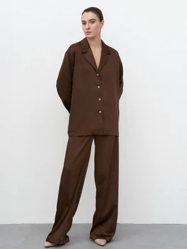 Marthaqiqi Modes Sieviešu Nightgowns Uzstādīt Sexy Savukārt Apkakle Naktsveļu Garām Piedurknēm Sleepwear Bikses Sieviešu Pidžamas 2 Gabals Uzvalks