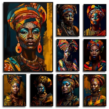 Nacionālā Stila Āfrikas Melnā Sieviete Sejas Apgleznošana Portrets Mākslas Plakātu Izdrukas Audekls Krāsošana Sienas, Attēlus Telpā, Mājas Dekoru