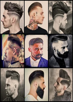 Labākais Vīriešu Tetovējums Frizūras Vintage Kraftpapīrs Plakātu, Frizētava, Plakātu Sienas matu Griešana un Skūšanās Salons Sienas Dekoru, Krāsošana