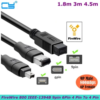 FireWire 800 IEEE-1394B 9pin 6Pin, Lai 6pin 4 Pin Uz 4-Pin IEEE 1394, Lai ILink Adaptera Kabeli 4Pin Uz Firewire 400 Kabelis 1.8 m, 3m, 5m
