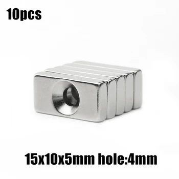 10pcs 15x10x5mm caurums:4mm Bloķēt NdFeB Neodīma Magnēts N35 15x10x5-4 mm Super Jaudīgu Pastāvīgu Magnētisko