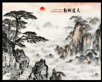Custom tapetes foto Ķīniešu tintes glezna ainava ūdenskritums mājas sienas apdares audekla palīdzības materiālu gleznojumi 3d tapetes