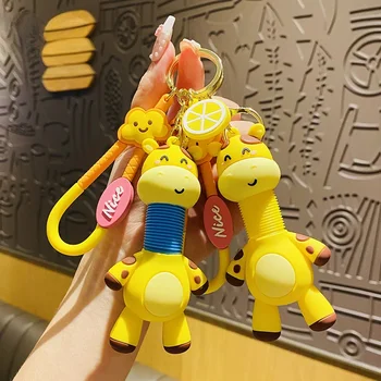 Radošā Elastīgu Kakla Žirafes Gudrs Keychain Meitenes Mugursomas Kulons Piederumi Jaunu Cartoon Keychains Šarmu, Atslēgu Piekariņi Auto