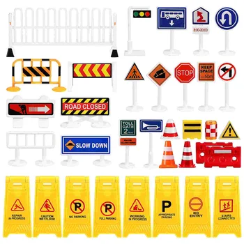 Ceļu Satiksmes Zīmes, Uzstādīts Ielu, Ceļu Satiksmes Zīmes, Bērniem, Ceļa Zīmes, Satiksmes Barjeru Pazīmes Trīsstūrveida Konusi Mini Šķēršļus Toyset