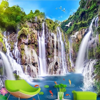 beibehang Pielāgotus foto fona dzīvojamā istaba televīzijas ainavu ūdenskrituma koka tilts 3D ainavu gleznojumi tapetes
