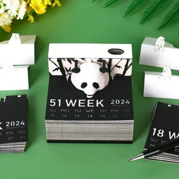 1 Gabals 3D Papīra Mākslas Kalendāru 2024. Gadam Panda 3D Notepad Piezīme Bloki 3D Memo Pad Kawaii Lapiņas Ziemassvētku un Dzimšanas dienas Dāvana