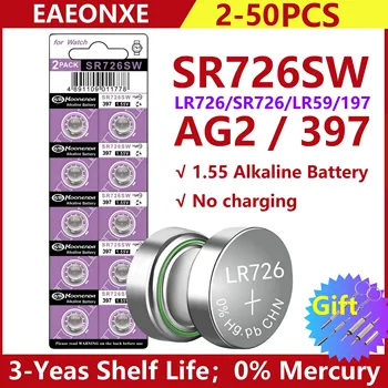 2-50GAB 28mAh LR726 AG2 Pogu Pilas Baterijas SR726SW CX59 LR59 SR59 397 396A G2A G2 1,5 V Sārma Monēta Šūnu Akumulators