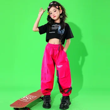 Bērni Gadījuma Melns T Krekls Kultūraugu Top Jogger Sporta Bikses Hip Hop Apģērbi Meitenēm Mūsdienu Deju Kostīmu Balles Dejas Streetwear