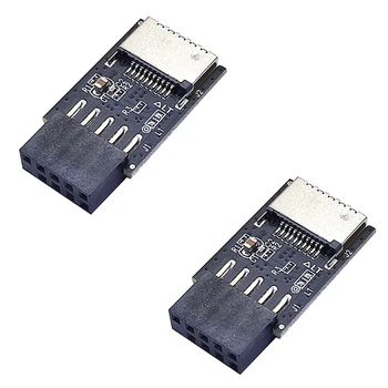2X Mātesplati USB2.0 9Pin TIPA-C-ATSLĒGA Priekšā Savienotājs Converter USB3.2. TIPS-E Interfeisu Galvenes Adapteri