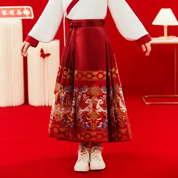 Ķīniešu Tradicionālā Clothings Meitenes Šiks, Aušana, Brokāta Satīna Svārki Bērniem Wrap Kleitas Hanfu Mamianqun Austrumu Tang Kostīms