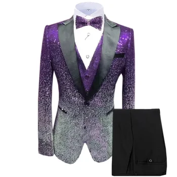 2023 Sequin Vīriešu Uzvalku Trīs Gabals, kas Posma Izpildes Uzvalks Komplekts Vīriešu Kāzu Labākais Cilvēks un Līgavaiņa Apģērbs