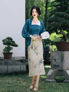 vasaras ķīniešu stilā uzlabota modes vienkāršu tradicionālo dziesmu dynasty hanfu pusi svārki uzvalks sieviešu pasaku elegants 3 gab hanfu komplekts