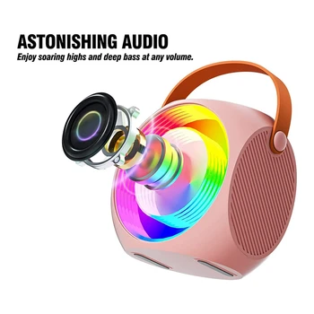 Mini Karaoke Mašīna, Pārnēsājamie Bluetooth Speaker-Bezvadu Mikrofons, Bērniem Un Pieaugušajiem Ar LED Gaismas