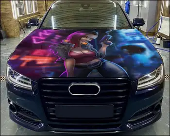Automašīnas Pārsegs Wrap Cyber Punk Girl Vinila Uzlīmes Pilnu Krāsu Decal fit jebkuru automašīnu